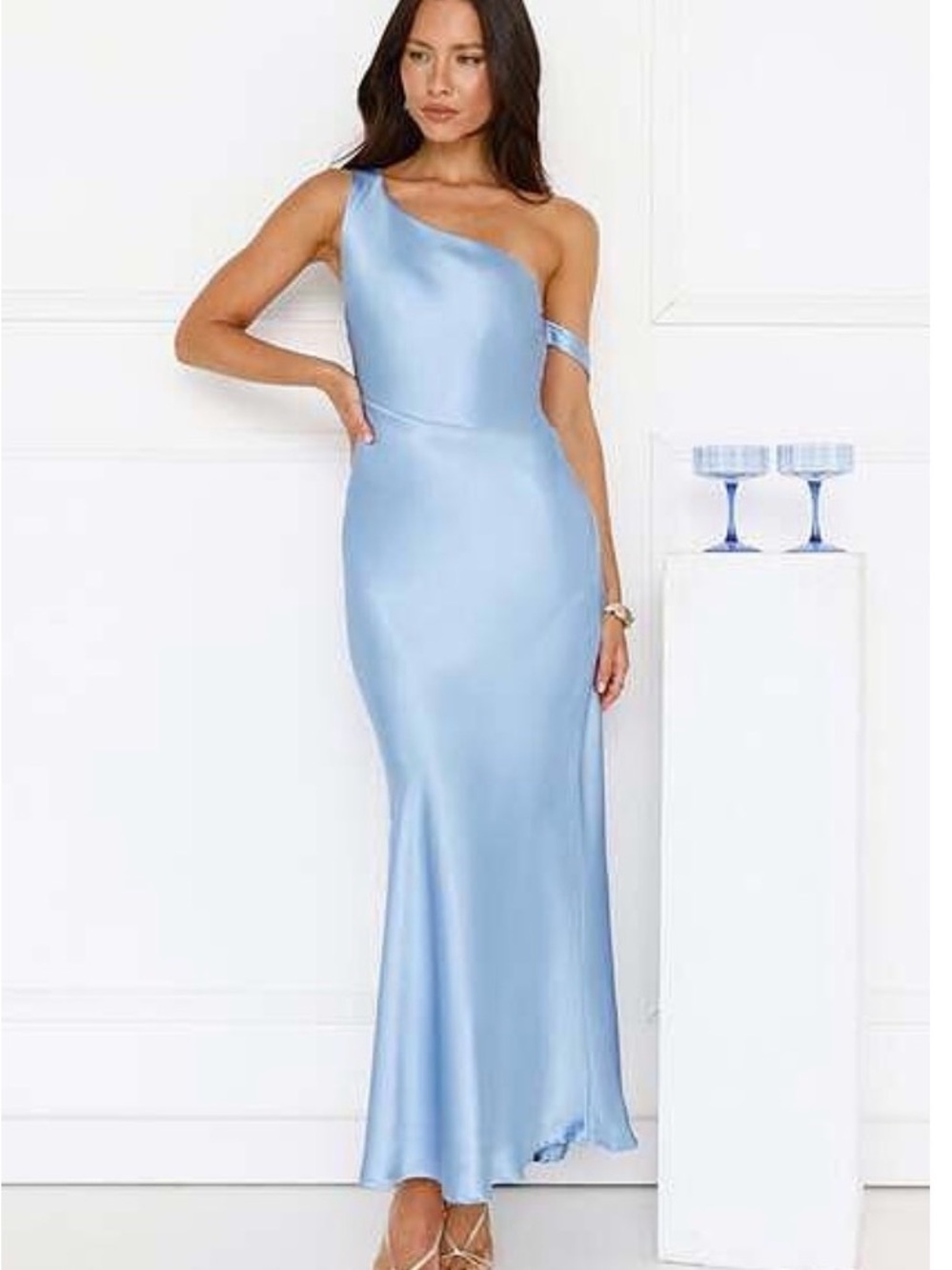 Hello Molly Glimmering Sky Satin Maxi Dress Blue